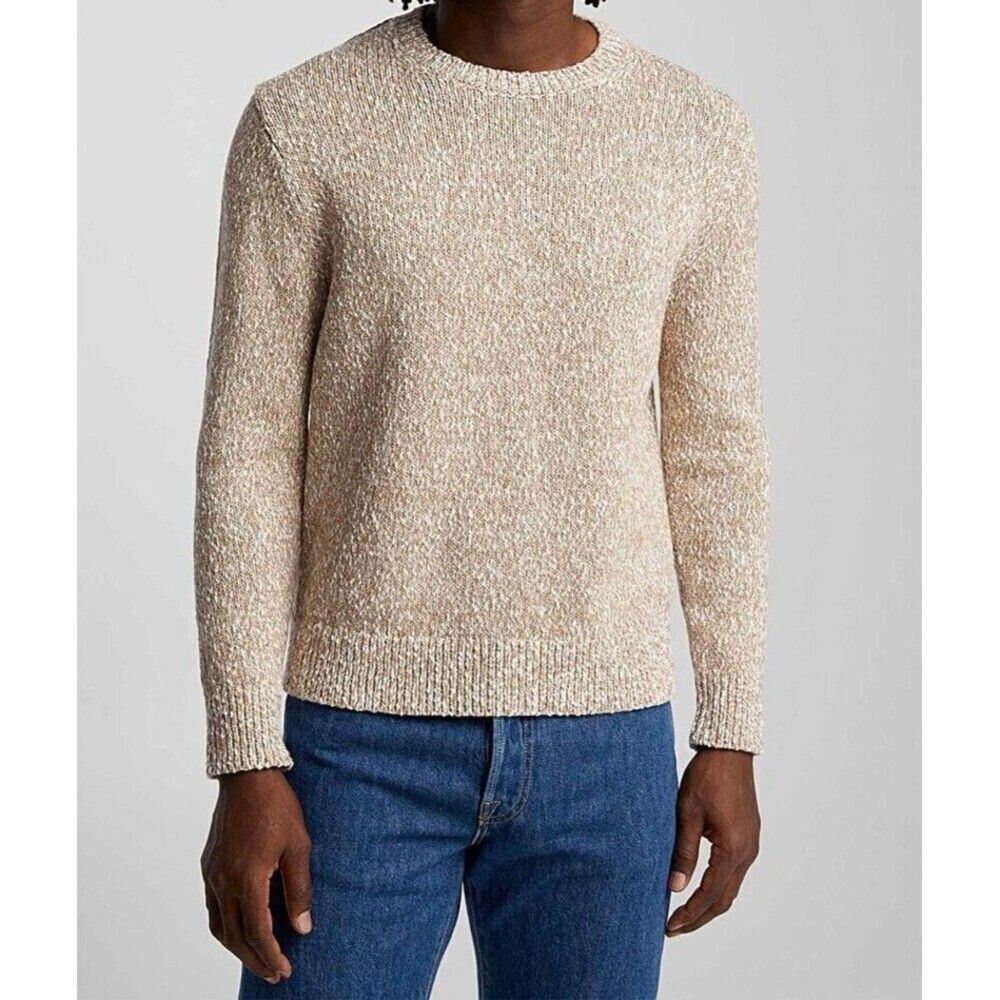 THEORY Sweater Mens XXL Tan Pullover Crew 100% Cotton Chunky Knit MAUNO $325